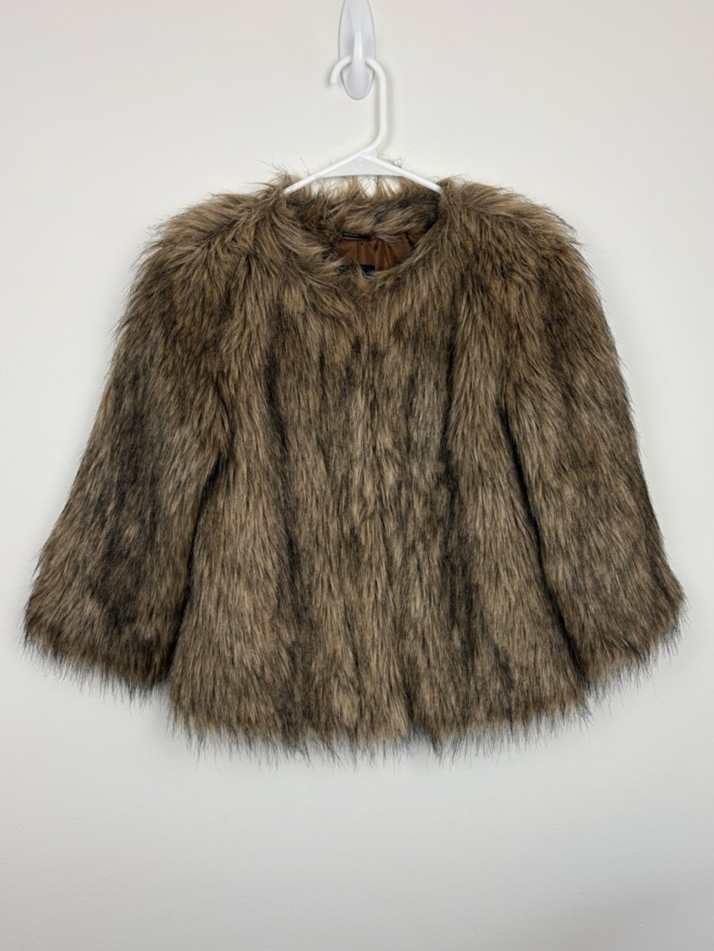 United Colors Of Benetton Faux Fur Coat Brown Cropped US Size 6 Indie Sleaze Y2K